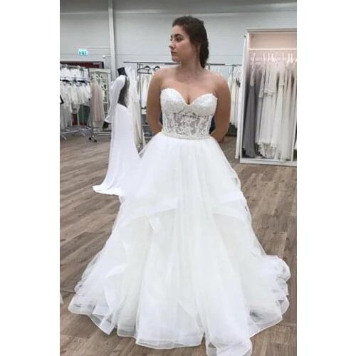 Lace Tulle Puffy Wedding Dresses for Bride 2021 Sweetheart Wedding Bridal Dresses Robe De Soirée De Mariage