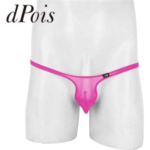 Mens See Through Mesh Sheer Bulge Pouch Lingerie Homme Low Rise Elastic Waist G-String Thong Briefs Male Panties