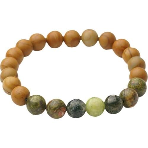8mm Color Beaded Men Bracelet Wooden Beads Bracelet Wood Grain Stone Beaded Bracelet
