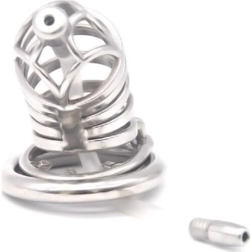 Male Chastity Device Stainless Steel Hollow Cage Reusable Chastity Cage with Catheters Penis Round Rings Sex Toys for Men G246F