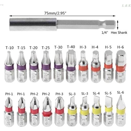 20Pcs/Set Torx Flat Hex Screwdriver Bit Set PH Head Color Coded with Magnetic Holder A25 dropshipping L29K