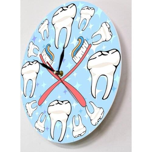 Oral Health Art Decor For Dental Office Dentist Teeth Wall Clock Silent Swept Cartoon Toothbrush Wall Watch Kids Living Room