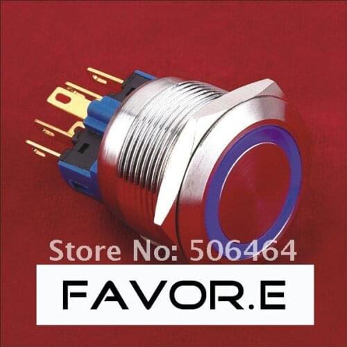 * Stainless steel 22mm IP65 5A/250VAC ring illuminated 1NO 1NC Momentary LED metal Push Button light Switch Flat round