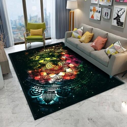 Non-slip Bath Mat Soft Fluffy Flannel Living Room Bedroom Decorative Carpet Colourful Pattern Starry Style Carpet Mandala Sky