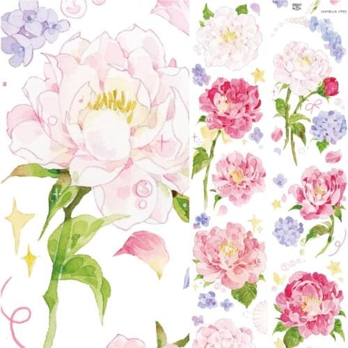 Charming Pink Peony PET Special Oil Washi Tapes Bullet Journal Masking Tape DIY Scrapbooking Decoration Washi Sticker