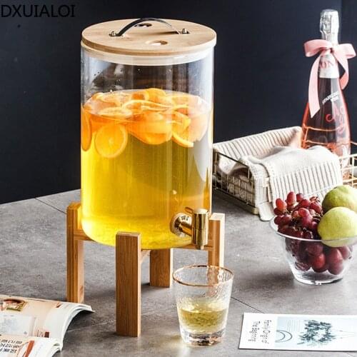 Simple large-capacity glass water bottle with faucet barrel high temperature resistant beverage bottle wine water bottle