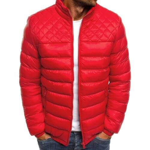 Winter new mens down coat stand collar solid color simple cotton coat shoulder chest diamond sewn mens down jacket parka