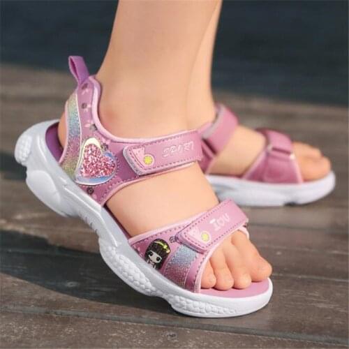 2021 new girls' sandals girls' fashion pure sequins lovely princess shoes childrens soft soled antiskid beach sandals