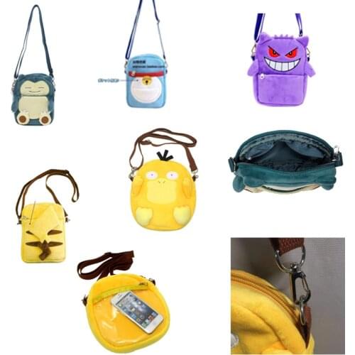 Pokemon Pocket Psyduck Snorlax Gengar Messenger bag Mobile phone bag Coin Purse Plush Kawaii cute Childrens bag toys