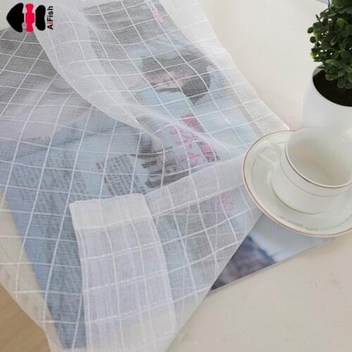 Plaid striped pattern tulle sheer curtain for bedroom living room window Drapes lavender curtains fiber optic fabric wp036C