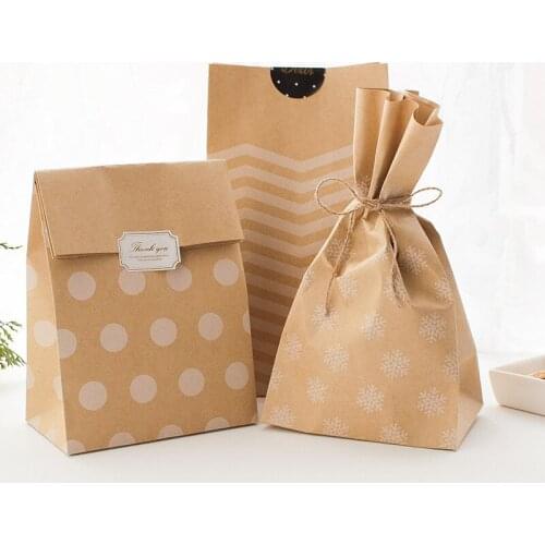 Vintage Cowhide Paper Flat Bag Christmas Gift New Year Will Gift Bag Packaging Candy With Hand Gift Apple Decoration Gifts Bag