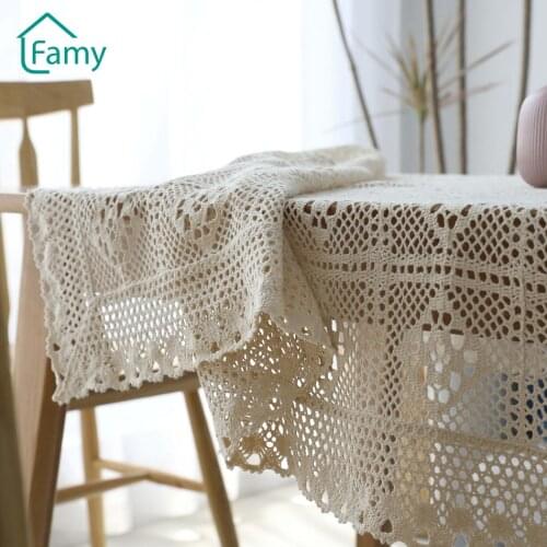 Crochet Hollow Tablecloth Home Decorative Lace Beige Fabric Table Cloth Living Room Bedroom Manteles De Mesa Rectangular
