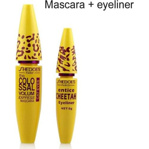 High Quality Professional Make Up Set Leopard Colossal Curling Black Mascara + Liquid Entice Cheetah Cosmetic