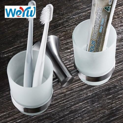 WEYUU Wall Mounted Brushed Nickel Cup & Tumbler Toothbrush Holder Bath Basket Bathroom Furniture Toilet 304 Stainless Steel