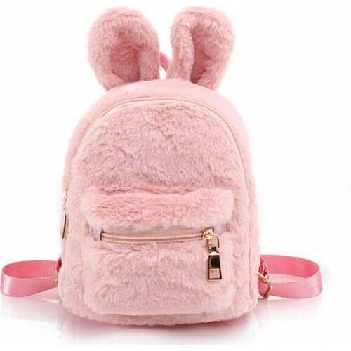 Japanese soft cute cartoon Bunny Ears Backpack Faux Fur k School Shoulder Bag