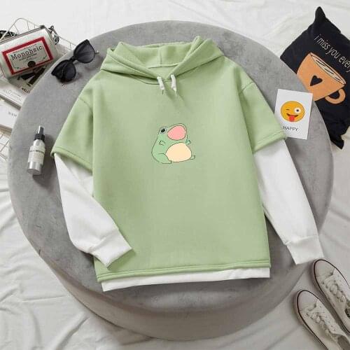 Frog Swearshirt Graphic Aesthetic Oversize Clothes Harajuku Pullover Feminino Hoodies with Drawstring Kawaii Hoodie for Girls