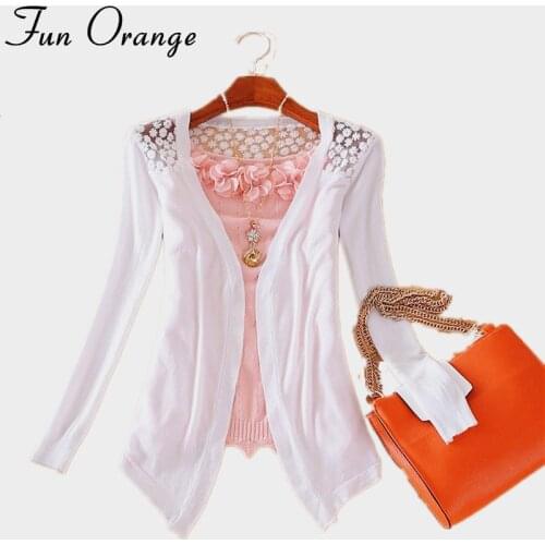 GREMISS New Summer Fashion Women Lace Sweet Candy Color Crochet Hollow Out Knitwear Blouse Full Sweater Cardigan Open Stitch