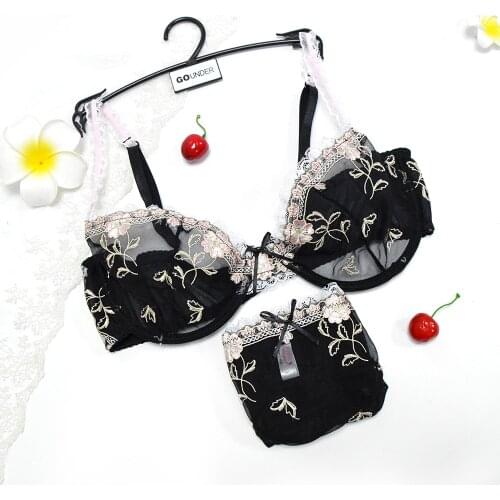 Women bras panties Sales Separated floral lace BH set embroidery bow underwear thin 70-100 size A B C D E F cup sexy lingerie