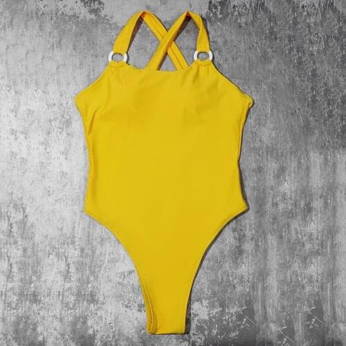 ZTVitality Yellow Sexy One Piece 2021 Hot Sale Padded Bra Cross Straps Swimsuit Ring Swimwear Women Bathing Suit Solid Monokini
