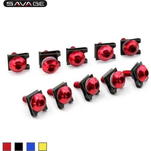 10pcs 6mm Universal Motorcycle Body Fairing Bolts Spire Speed Fastener Clips Screw Nuts Set CNC Aluminium