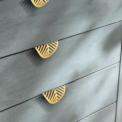 2Pcs Leaf Shaped Solid Brass Cabinet Knob Cupboard Handles Door Pull Knob Nordic Style Gold Drawer Handle