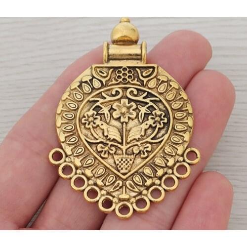 3 x Antique Gold Boho Ethnic Tribal Large Flower Multi Strand Connectors Pendants for Necklaces Jewelry Making Findings 64x41mm
