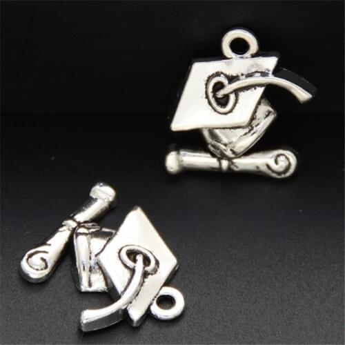 40pcs Zinc Alloy Graduation Cpa And Diploma Charms Silver Color Hat Pendant Fit DIY Floating Charm A08