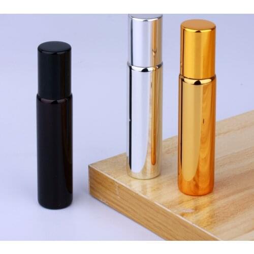 50Pcs/Lot 10ml Essential Oil Roll-on Bottle Gold Silver Black Perfume Mini Refillable Perfume Bottle Small sample
