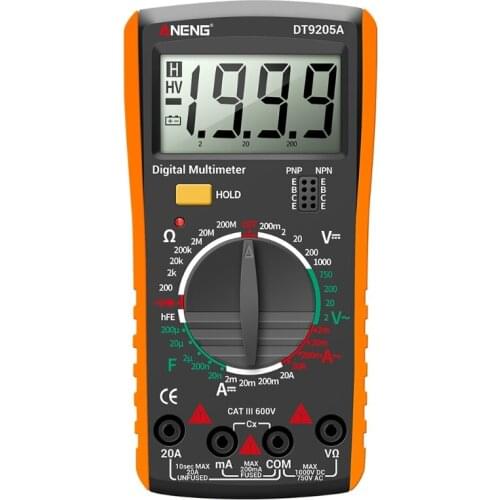 AN9205A AC DC Digital Multimeter Test Voltmeter Resistance Capacitance LCD Display 2000 counts Transistor Diode Meter X7XD