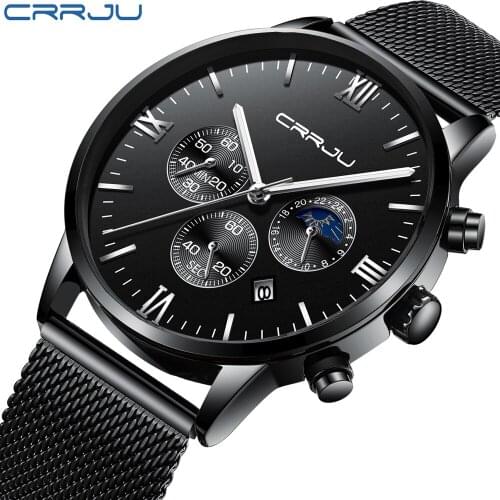 Crrju Men Fashion Military Stainless Steel Date Sport Quartz Analog Wrist Watch 2018 Mens Watches Top Brand Luxury Watch