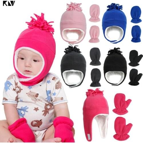 Baby Winter Warm Fleece Hat and Mitten Set Toddler Baby Kids Pilot Hat Children Gloves for Infant Baby Bonnet Clothes Accessory