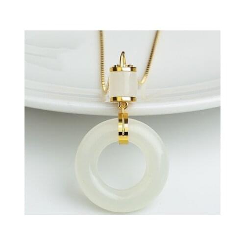 Designer original new natural Hetian jade ring pendant necklace exquisite and elegant charm ladies silver jewelry