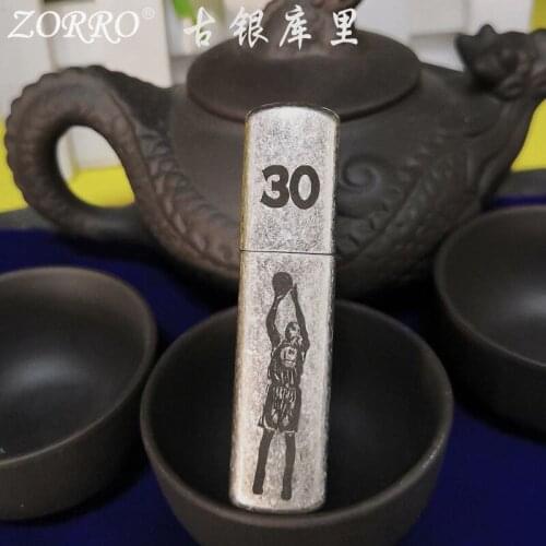 Zorro Kerosene Lighter Pure Copper Old Silver Carving Basketball Star 30 Collection Men Gift Gasoline Oil Lighter