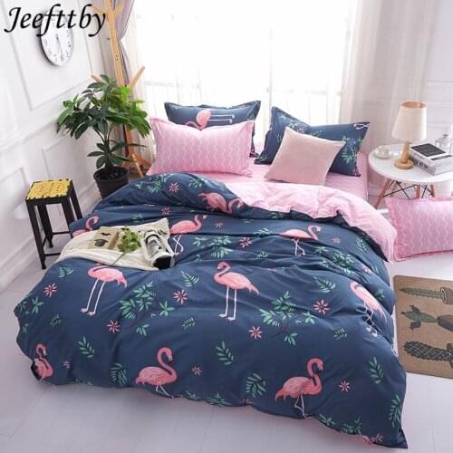 Jeefttby Cartoon Pink Flamingo Pattern Bedding Sets 3/4pcs Home Textile Bed Linings Duvet Cover Bed Sheet Pillowcases Cover Set