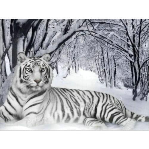 New Arrival 5d Diy Diamond Painting Snow Tiger Full Square Round Drill Animal Snow Tree 3d Diamond Embroidery Mosaic 80x105cm