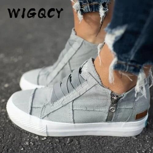 Women Shoes Flat New Spring Autumn Women Vulcanize Shoes Sneaker Ankle Side Zipper High Top Canvas Shoes Patchwork Ladies Shoes