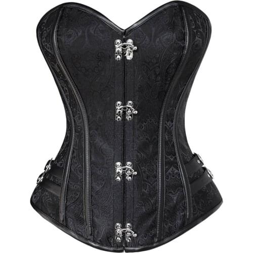Gothic Steampunk Corset Jacquard Spiral Steel Boned Lingerie Overbust Waist Bustier Corset Women Plus Size S-5XL Corsets