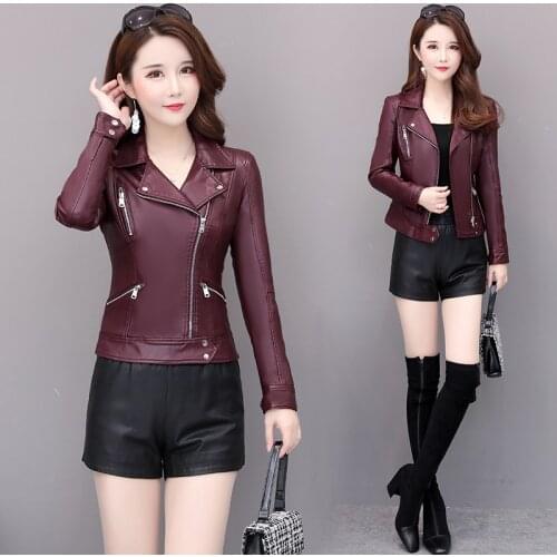 Spring jacket ladies Pu leather jacket short autumn zipper coat locomotive leather small suit faux leather slim black fashion