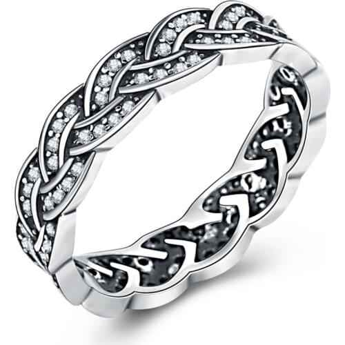 Kuziduocai New Fashion Jewelry Boho 925 Sterling Silver Zircon Retro Intertwined Rings For Women Gift Anillo Anel Bague Punk