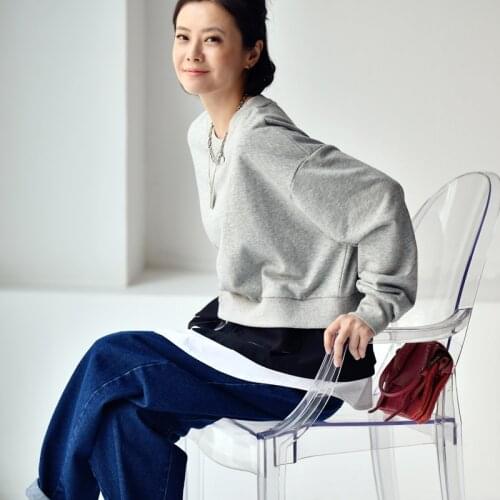 MICOCO R1071C Korean version simple design black, white and gray three colors Joining loose Round collar Set head fleece