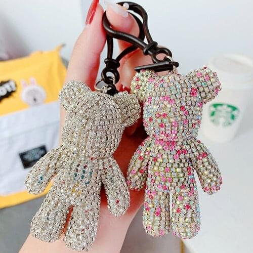Cute Luxury Crystals Luxury Gloomy Bear Keychain Car Key Holder Key Chain Key Ring Pendant Women Car Bag Charm Pendant Gifts