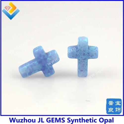 MOQ=2PCs Fire light blue op06 cross opal pendant/synthetic opal cross shape opal stone for fancy necklace