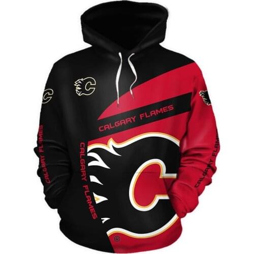 Calgary Mens Fashion 3D Hoodie Black And Red Stitching Flame Letter C Print Flames Cool Outdoor Sweatshirt 1