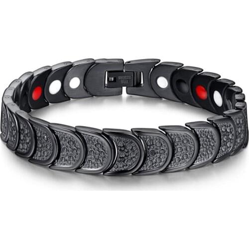 12MM Wide Fashion Jewelry Mens Black Titanium Steel Magnetic Bracelets Wristband Gift 8.85"