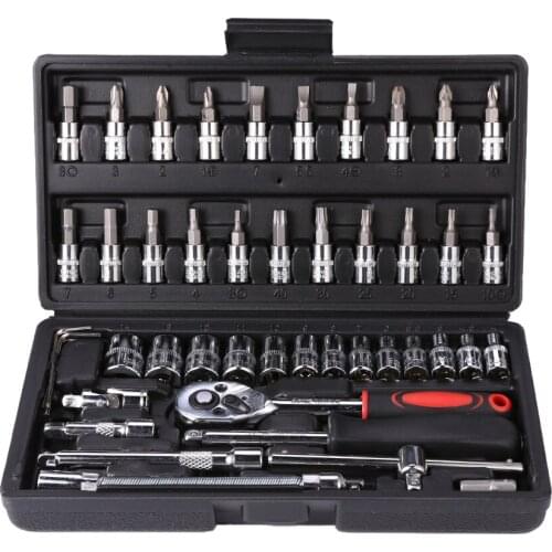 46pcs Combination Set Wrench Socket Spanner Durable Screwdriver Household Motorcycle Car Repair Tool Kits Accessory