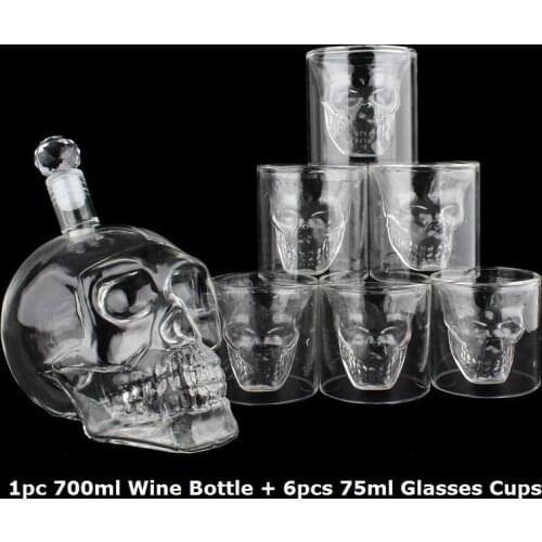 Crystal Skull Head Shot Glasses Cup Set 700ml Whiskey Wine Glass Bottle 75ml Glasses Cups Decanter Home Bar Vodka Drinking Mugs