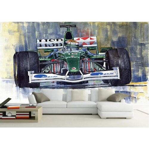Custom mural 3d wall mural on the wall Retro green F1 racing car living room home decor photo wallpaper for walls 3 d