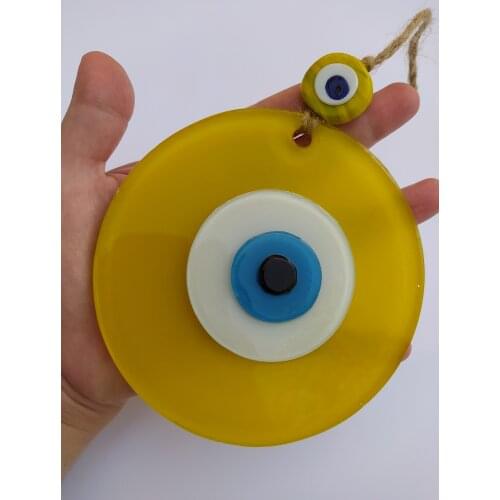 Opaque Yellow Evil Eye 12cm Glass Bead Pendant Charm Turkish Handmade Amulet for Wall Hanging Talisman Boho Home Decor Ojo Turco
