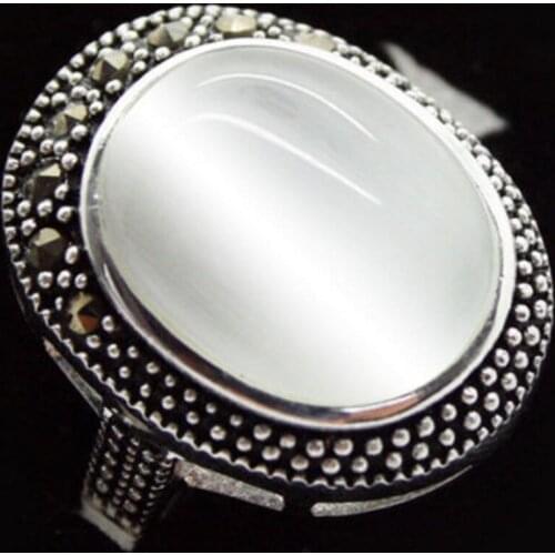 Free Shipping NEW JEWELRY VINTAGE WHITE OPAL MARCASITE 925 STERLING A RING SIZE 7/8/9/10