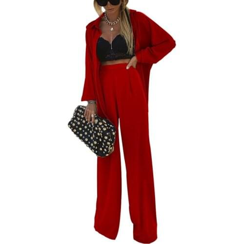 Early Autumn New Hot Sunscreen Shirt Fashion Casual Wide Leg Pants Solid Comfort Tricolor Two-Piece Set